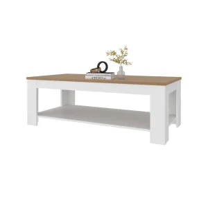 Mesa de Centro Sensi, Blanco Duqueza y Fresno Europeo, con diseño moderno ZF