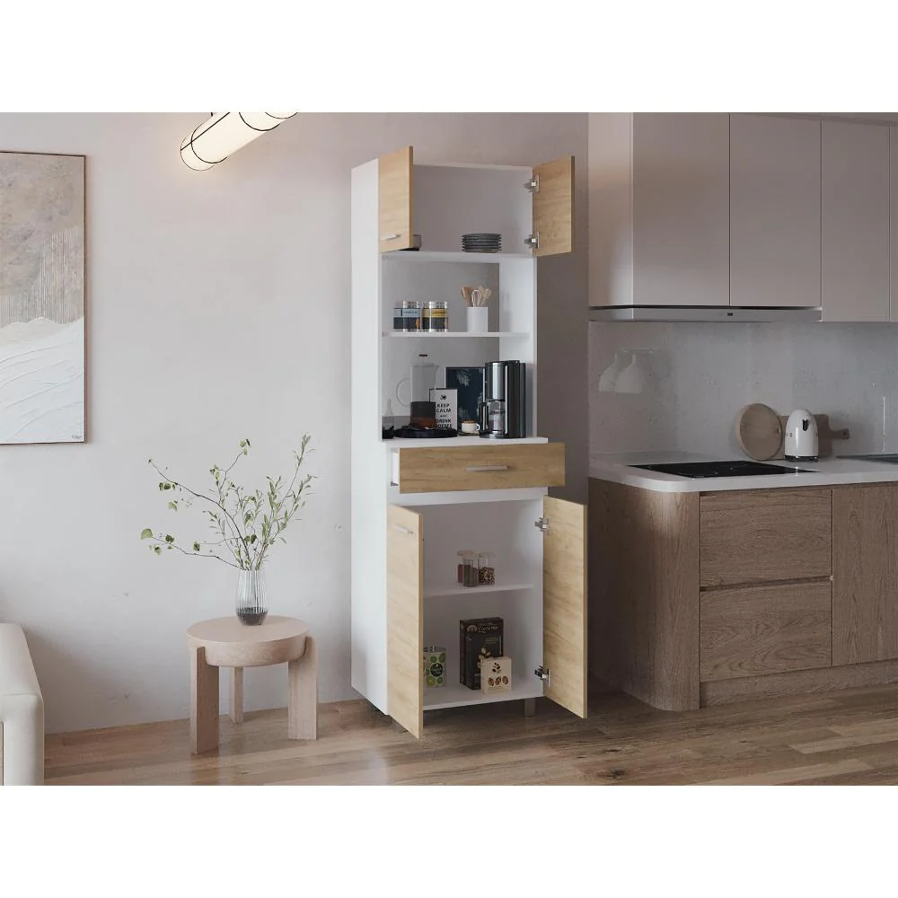 Modulo Microondas Eris, Fresno Europeo y Blanco Duqueza, con cuatro puertas abatible ZF - Imagen 4