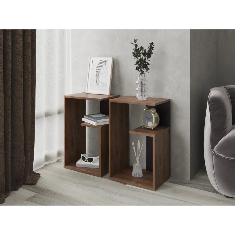 Mesa de Noche Evert, Nogal y Wengue, con diseño moderno y espacio para ubicar objetos ZF - Imagen 3