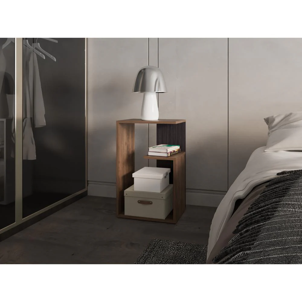 Mesa de Noche Evert, Nogal y Wengue, con diseño moderno y espacio para ubicar objetos ZF - Imagen 4