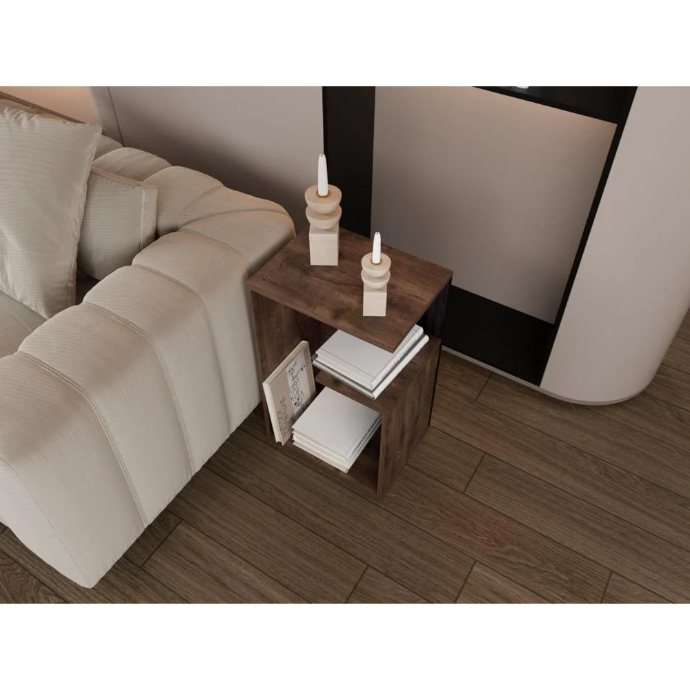 Mesa de Noche Evert, Nogal y Wengue, con diseño moderno y espacio para ubicar objetos ZF - Imagen 6