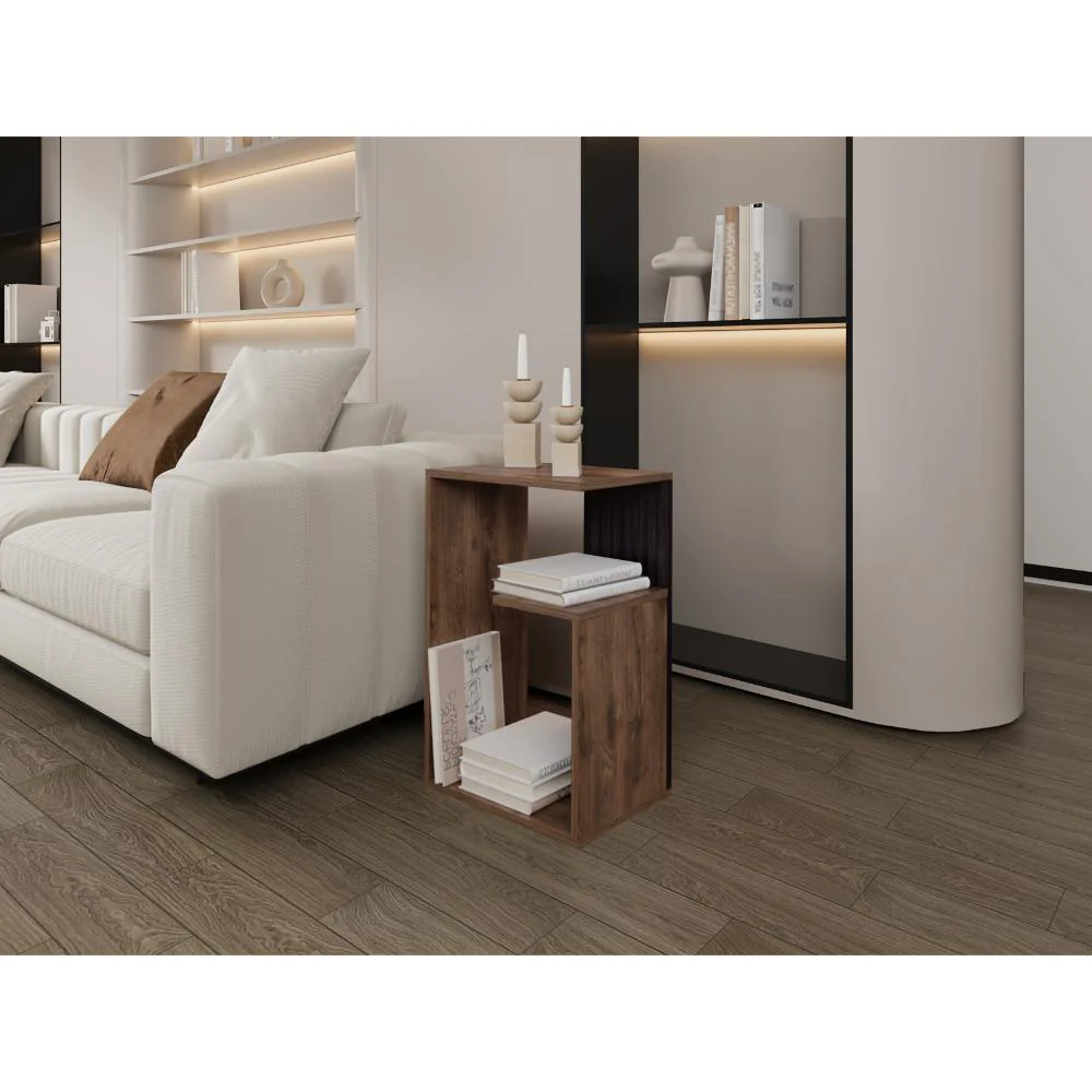 Mesa de Noche Evert, Nogal y Wengue, con diseño moderno y espacio para ubicar objetos ZF - Imagen 2