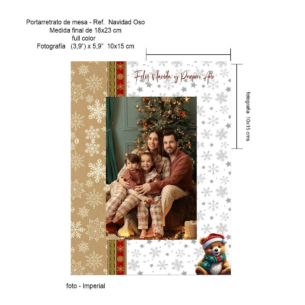 Portarretrato Navideño-Oso (18cm x 23 cm) Blanco y Crema - Imagen 3