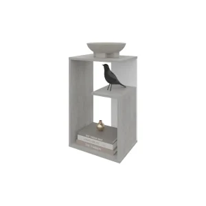 Mesa de Noche Evert, Cemento y Blanco Duqueza, con diseño moderno y espacio para ubicar objetos ZF