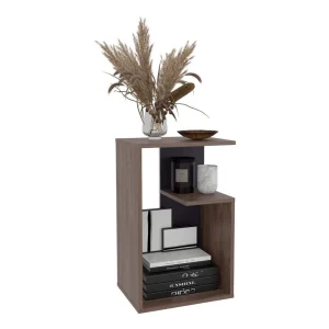 Mesa Auxiliar Evert, Coñac y Wengue, con diseño moderno y espacio para ubicar objetos ZF