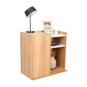 Mesa de Noche Cairo, Fresno Europeo y Blanco Duqueza, con una puerta lateral