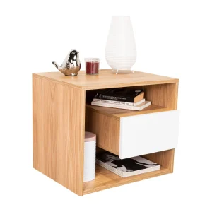 Mesa de Noche Budi, Fresno Europeo y Blancco Duqueza