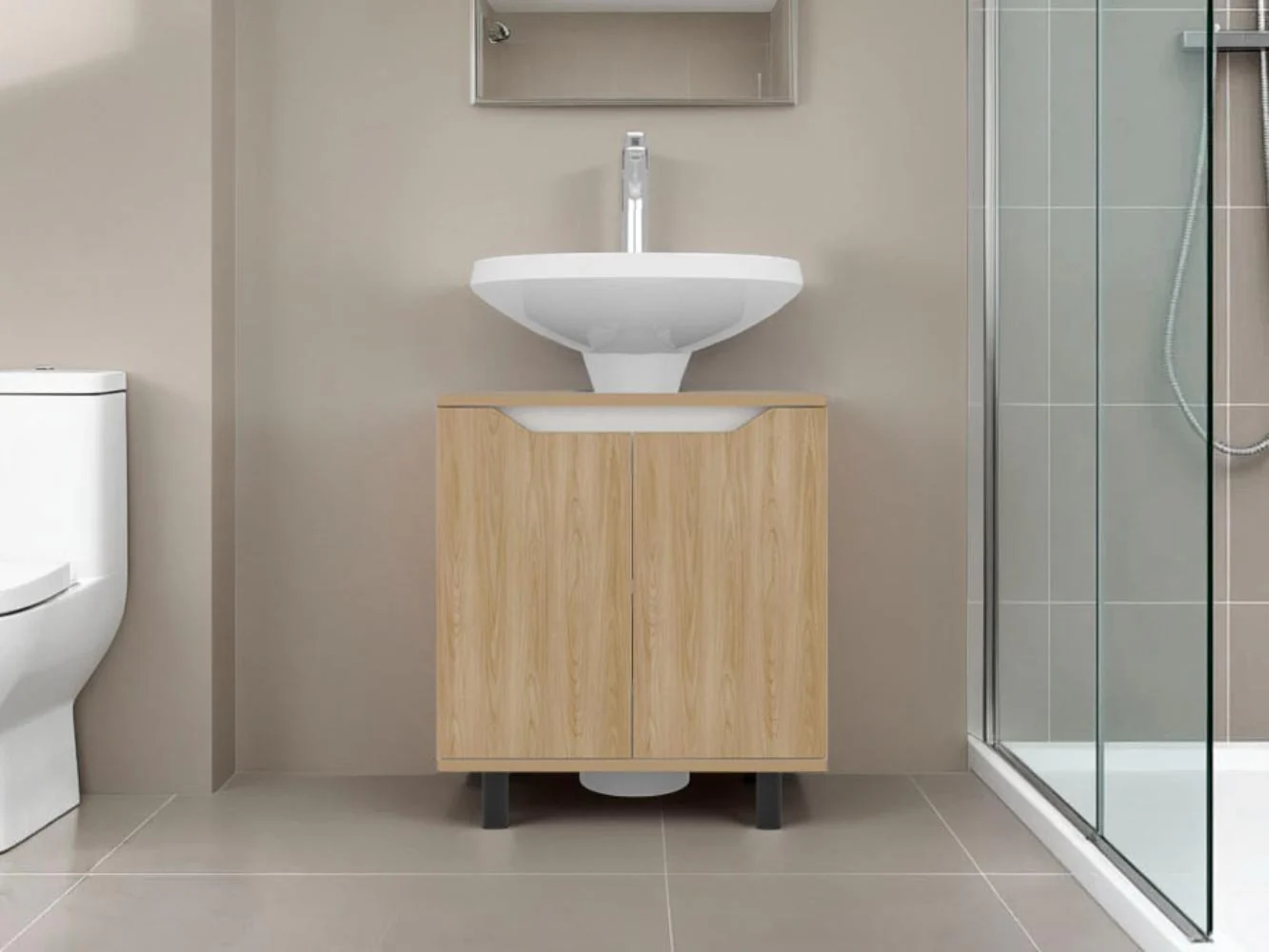 Mueble Para Lavamanos Marlo, Fresno Europeo y Blanco, No incluye Lavamanos - Imagen 3