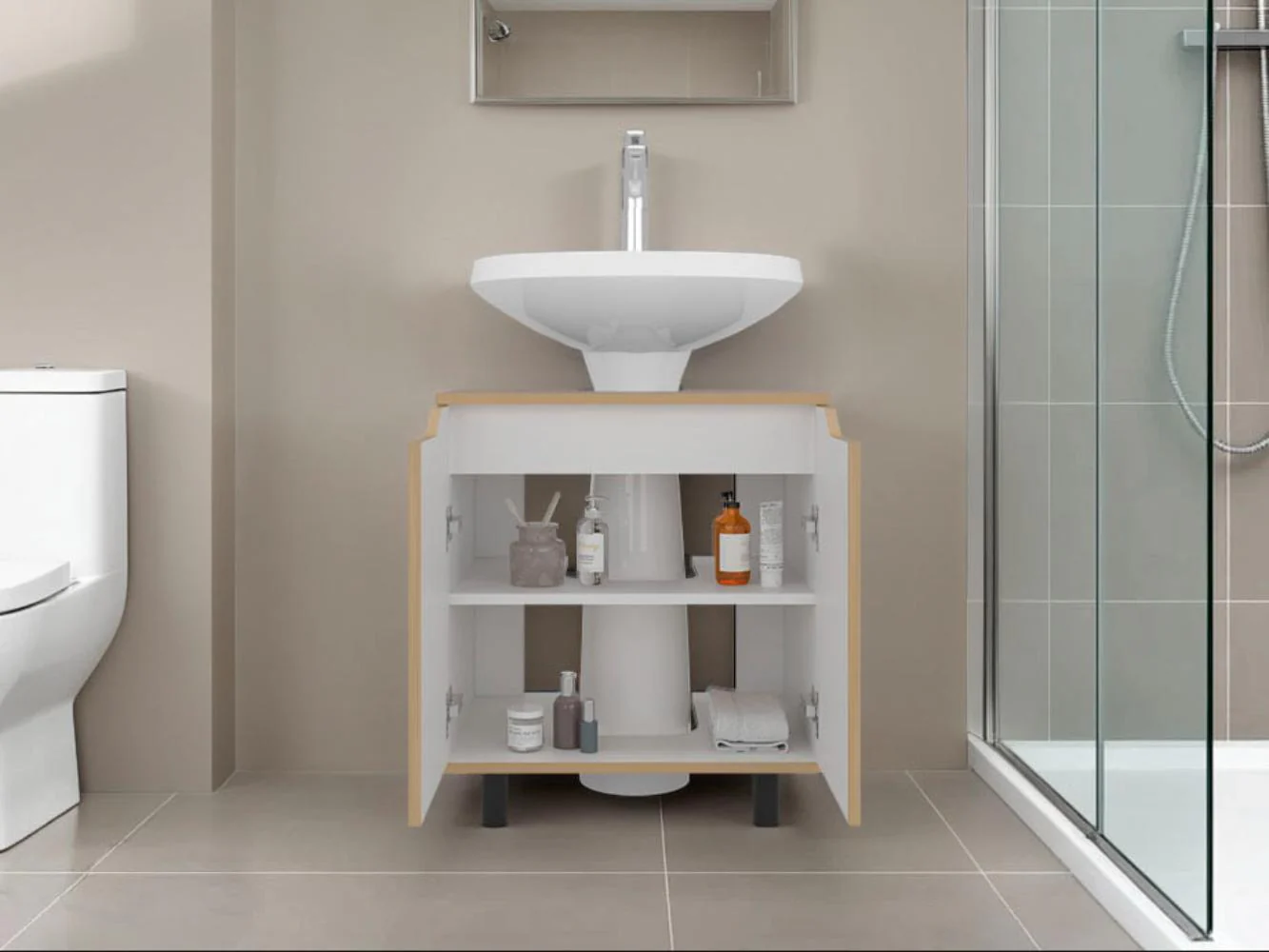 Mueble Para Lavamanos Marlo, Fresno Europeo y Blanco, No incluye Lavamanos - Imagen 4