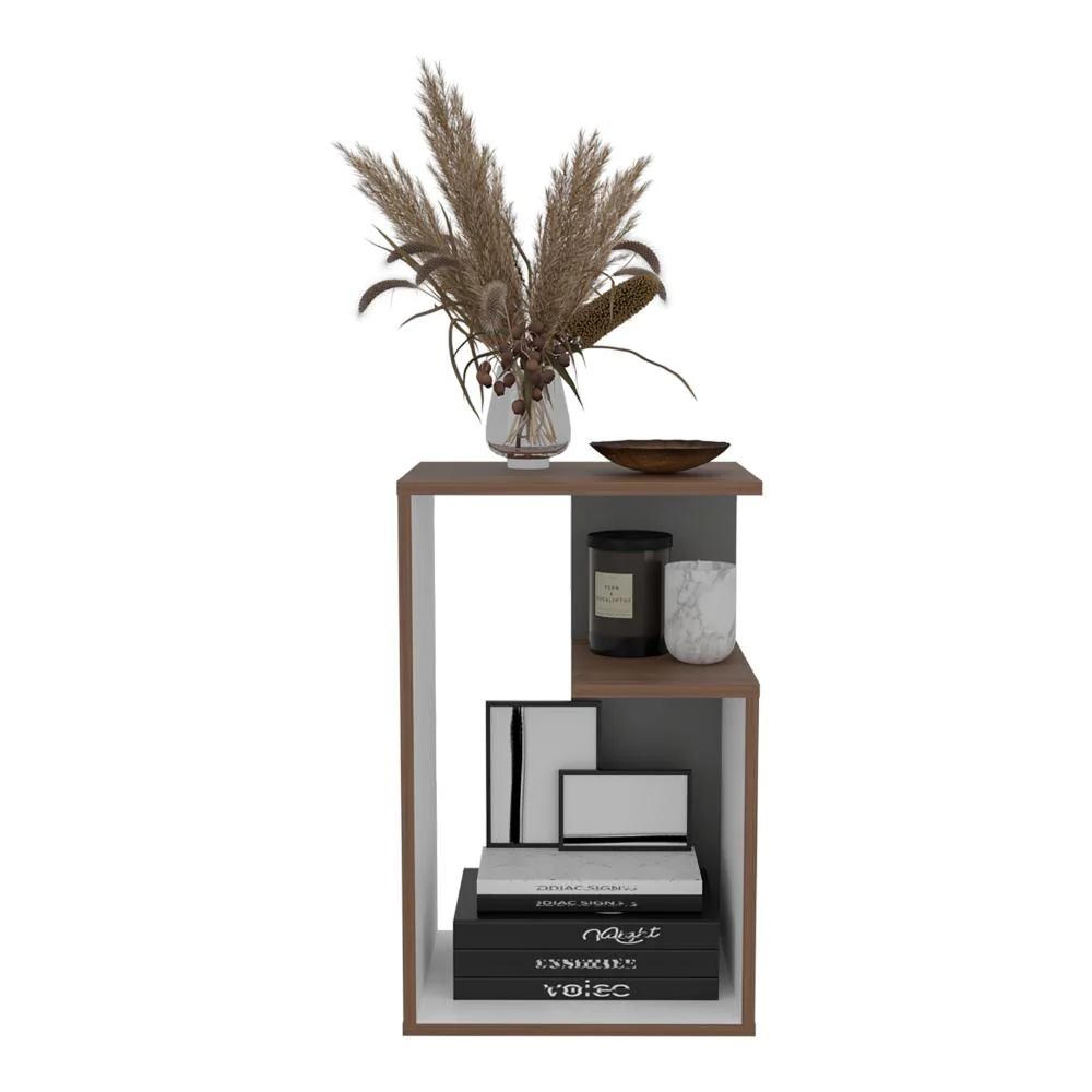 Mesa de Noche Evert, Castaño y Blanco Duqueza, con diseño moderno y espacio para ubicar objetos - Imagen 2