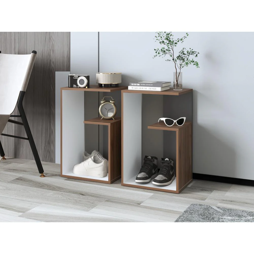 Mesa de Noche Evert, Castaño y Blanco Duqueza, con diseño moderno y espacio para ubicar objetos - Imagen 7