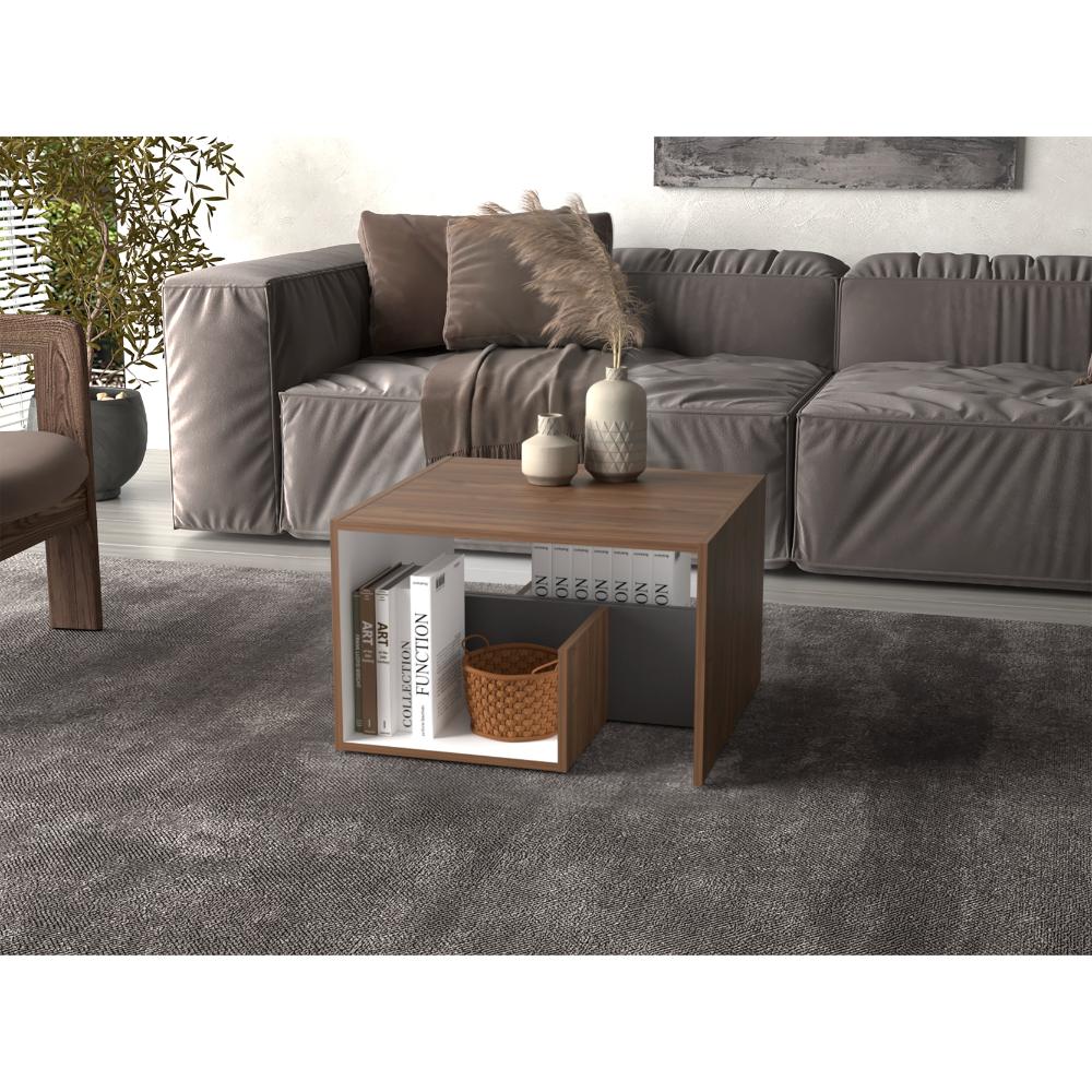 Mesa de Noche Evert, Castaño y Blanco Duqueza, con diseño moderno y espacio para ubicar objetos - Imagen 8