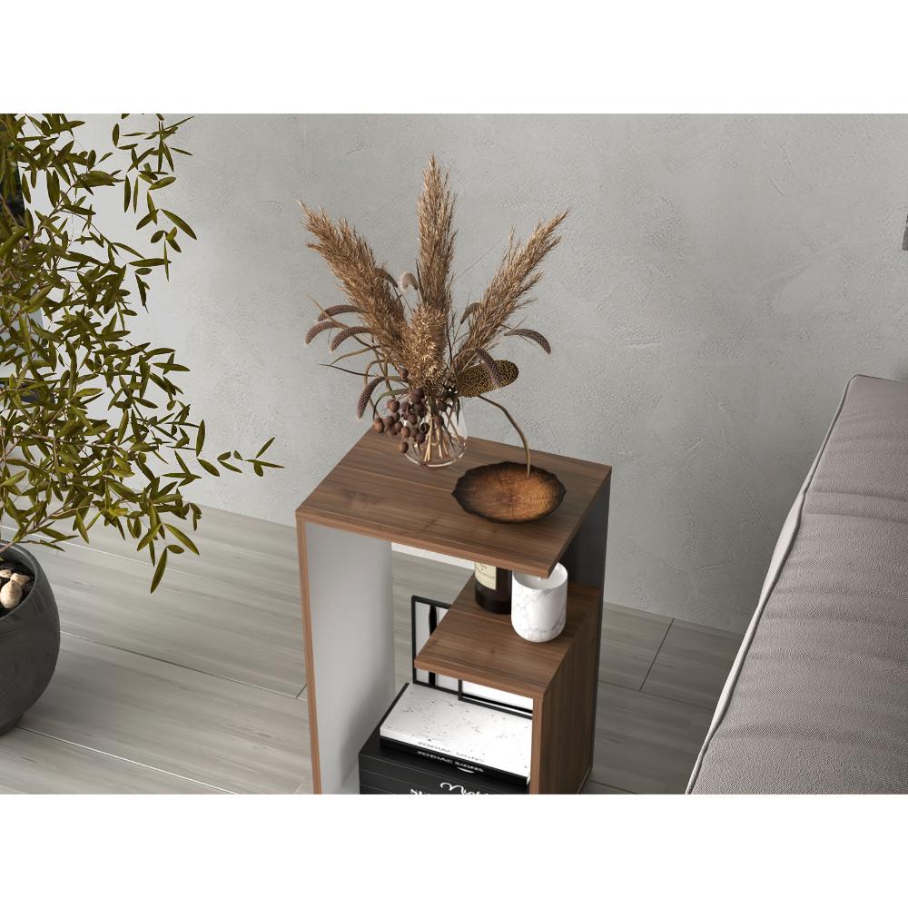 Mesa de Noche Evert, Castaño y Blanco Duqueza, con diseño moderno y espacio para ubicar objetos - Imagen 4