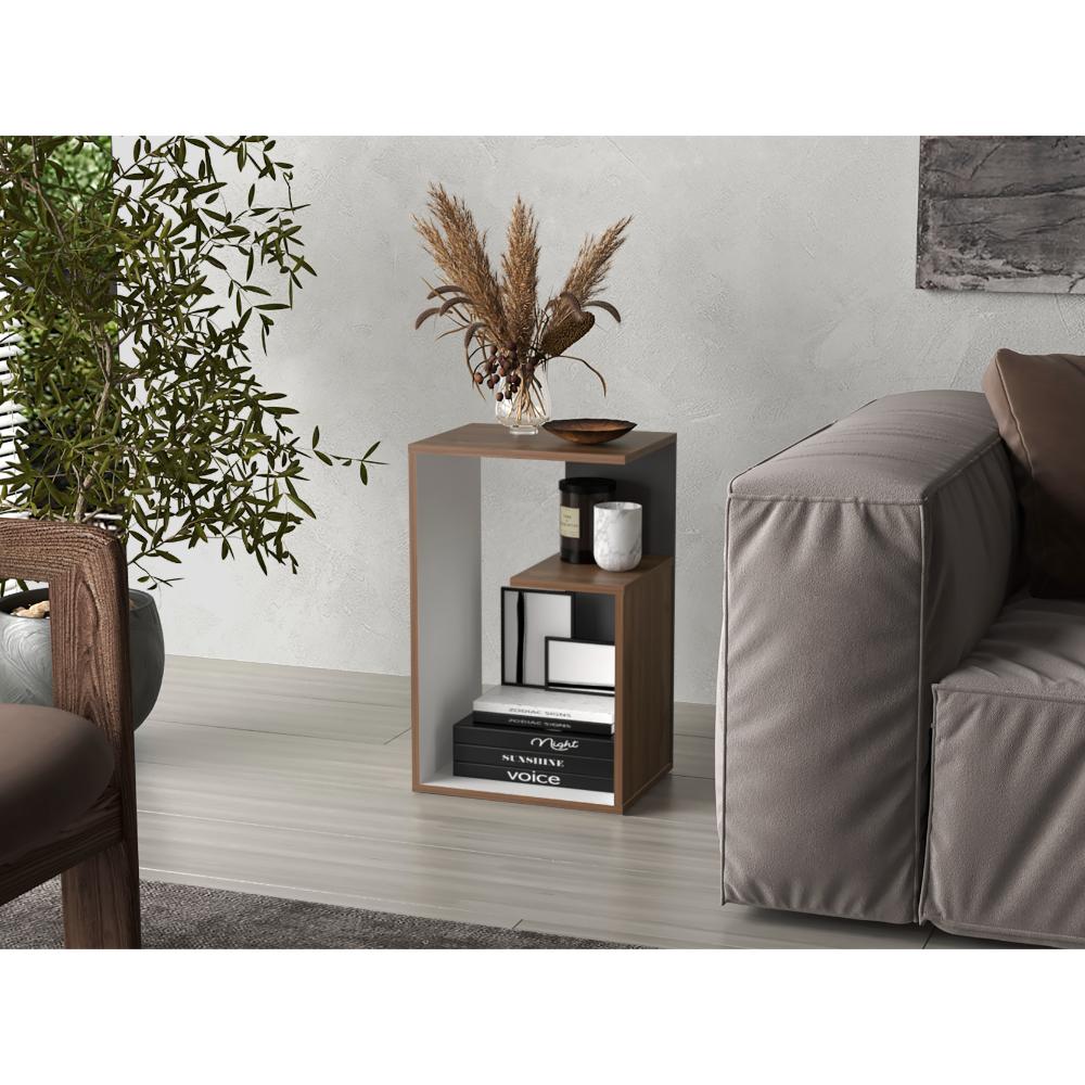 Mesa de Noche Evert, Castaño y Blanco Duqueza, con diseño moderno y espacio para ubicar objetos - Imagen 3