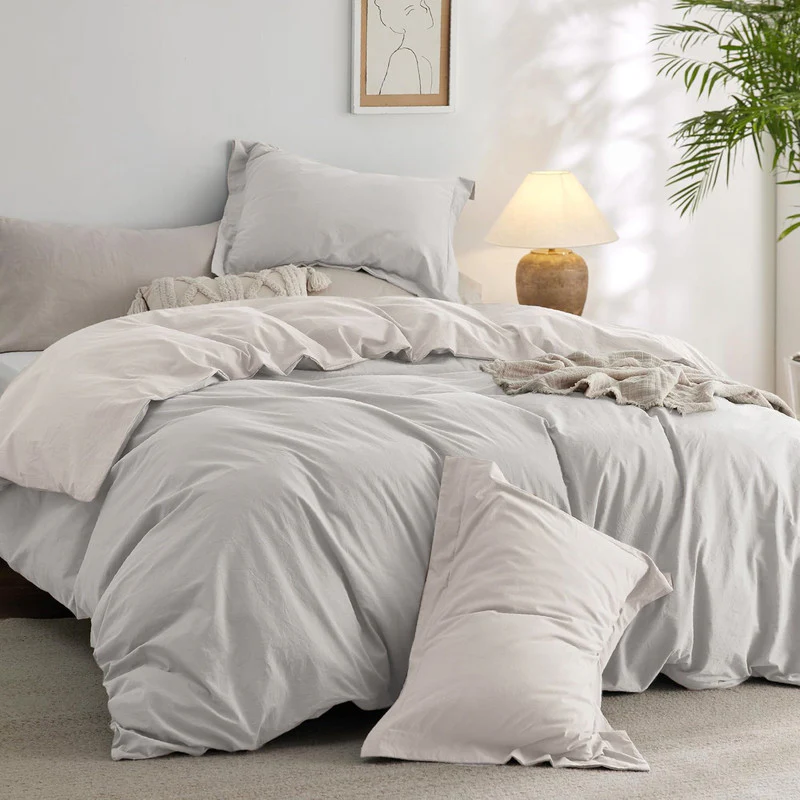 Duvet Cover + Plumón Bicolor Beige Gris Claro Semidoble - Imagen 2