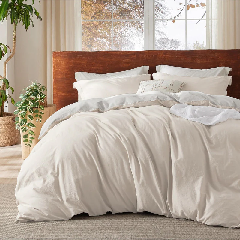 Duvet Cover + Plumón Bicolor Beige Gris Claro Semidoble - Imagen 4