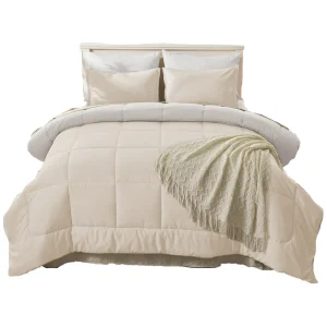 Edredón Cover Cuadros Bicolor Beige Gris Claro Queen