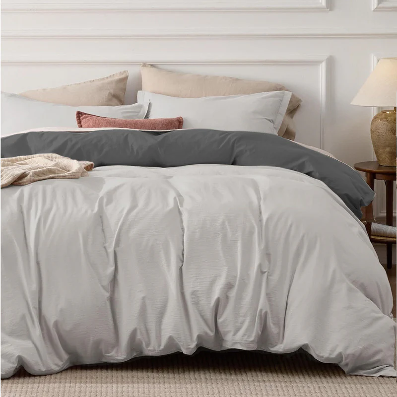 Funda Duvet Cover Bicolor Gris Oscuro Gris Claro Queen - Imagen 2