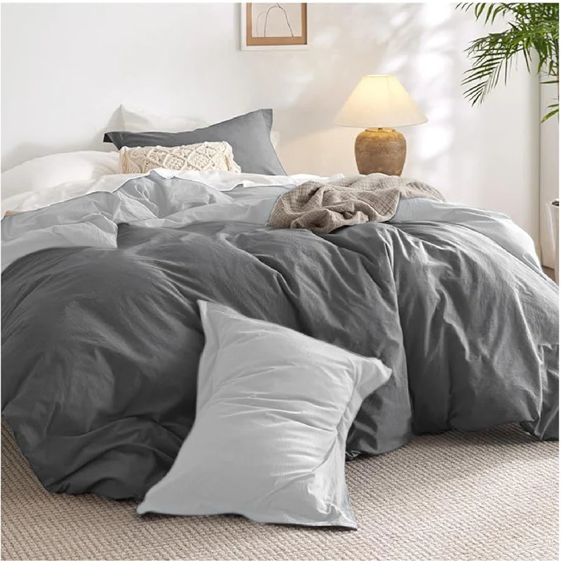 Funda Duvet Cover Bicolor Gris Oscuro Gris Claro Doble - Imagen 4