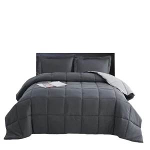 Edredón Cover Cuadros Bicolor Gris Oscuro Gris Claro King