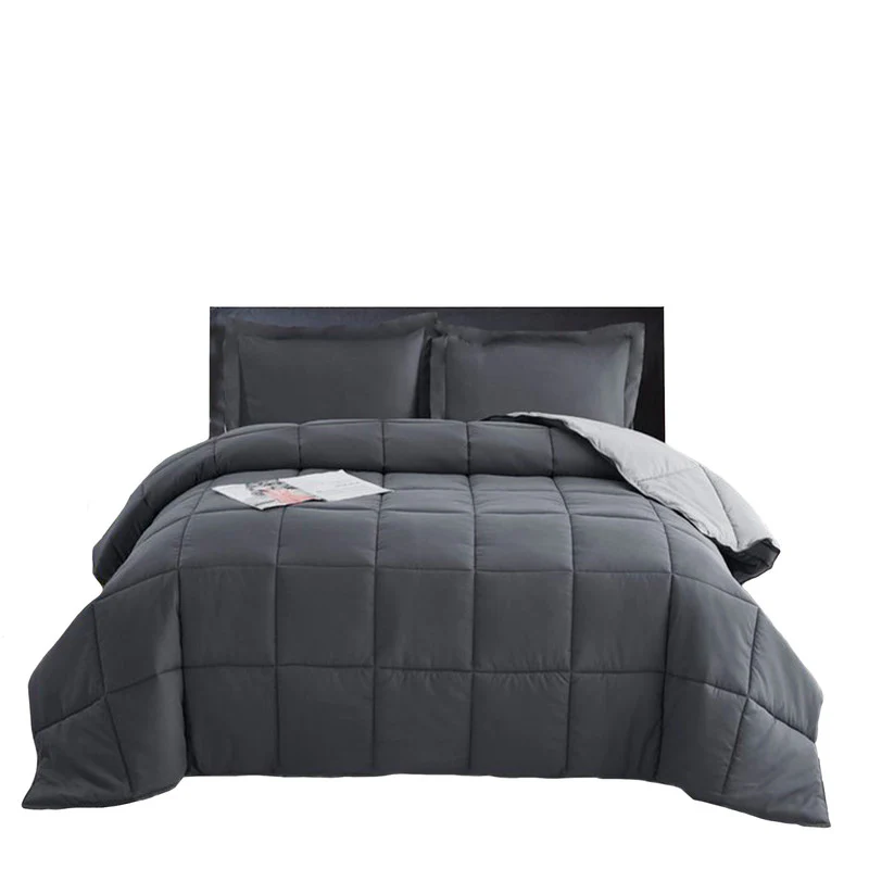 Edredón Cover Cuadros Bicolor Gris Oscuro Gris Claro Doble