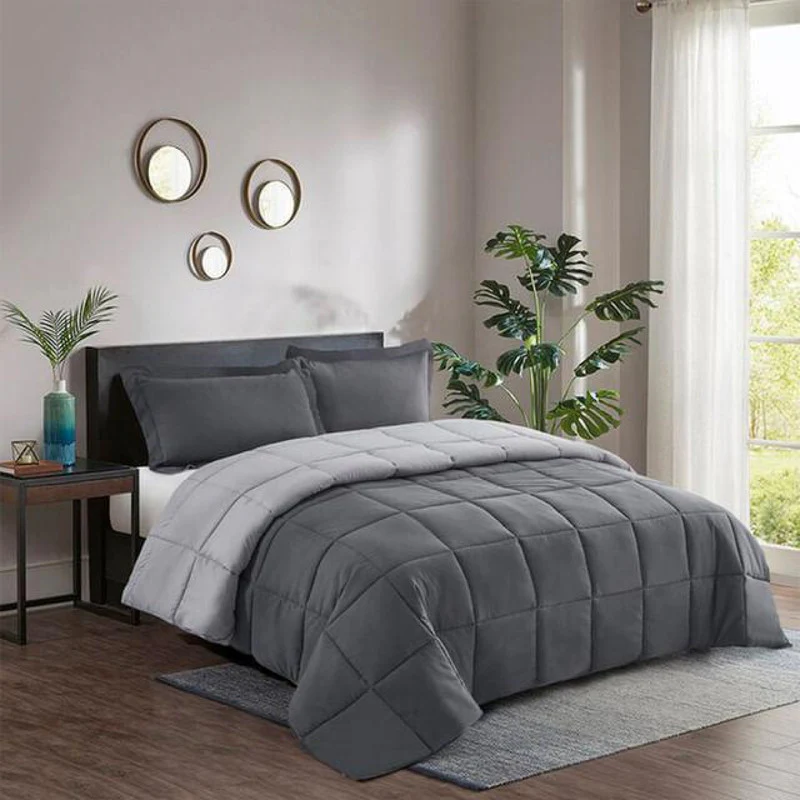 Edredón Cover Cuadros Gris Oscuro Gris Claro Sencillo - Imagen 2