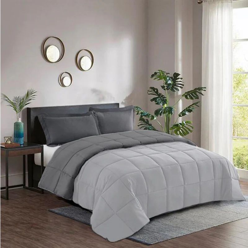 Edredón Cover Cuadros Bicolor Gris Oscuro Gris Claro King - Imagen 3