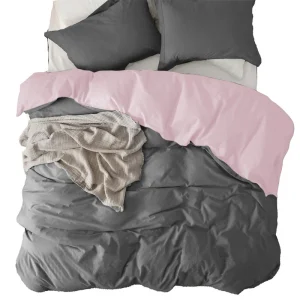 Funda Duvet Cover Bicolor Gris Oscuro Rosado Semidoble