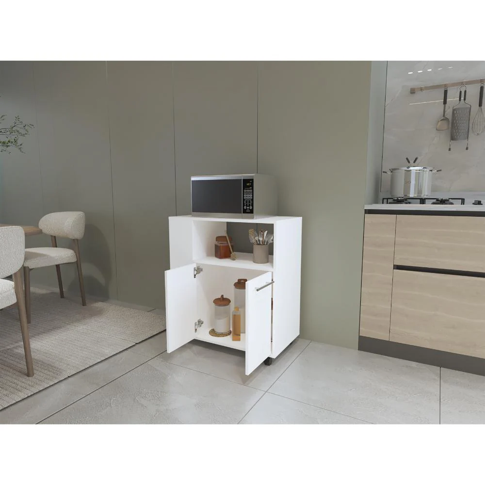 Mesa Auxiliar de Cocina Eldon, Blanco, con rodachina y rodachina de freno ZF - Imagen 4