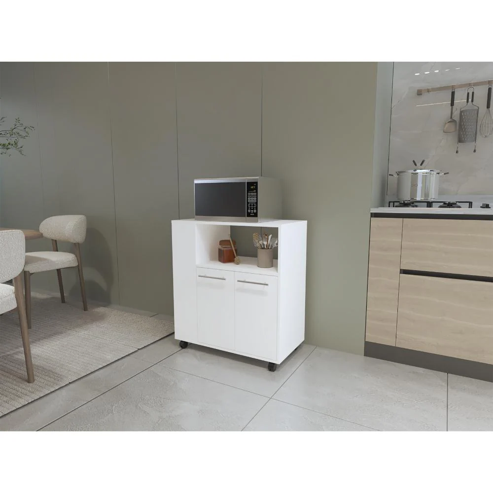 Mesa Auxiliar de Cocina Eldon, Blanco, con rodachina y rodachina de freno ZF - Imagen 3