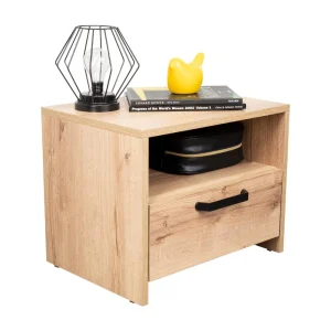 Mesa de Noche Oliveri, Café Claro, con un cajón