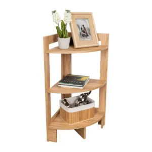 Mesa Auxiliar Esquinera Athos, Fresno Europeo, con tres entrepaños para decorar