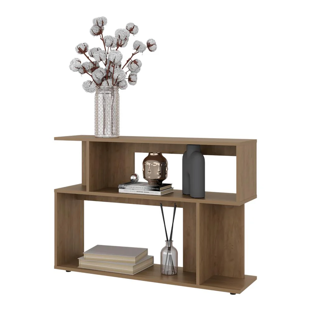 Mesa Auxiliar Asimetrica, Kronos Fresno Europeo, con espacio para ubicar objetos decorativos ZF