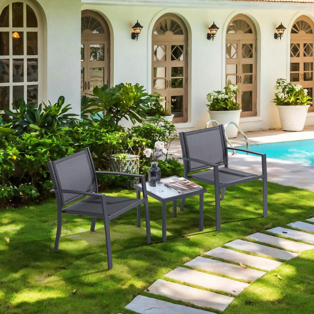 Sala de Exterior Sahara, Gris Oscuro, Dieño moderno incluye 2 sillas 1 Mesa Centro - Imagen 2