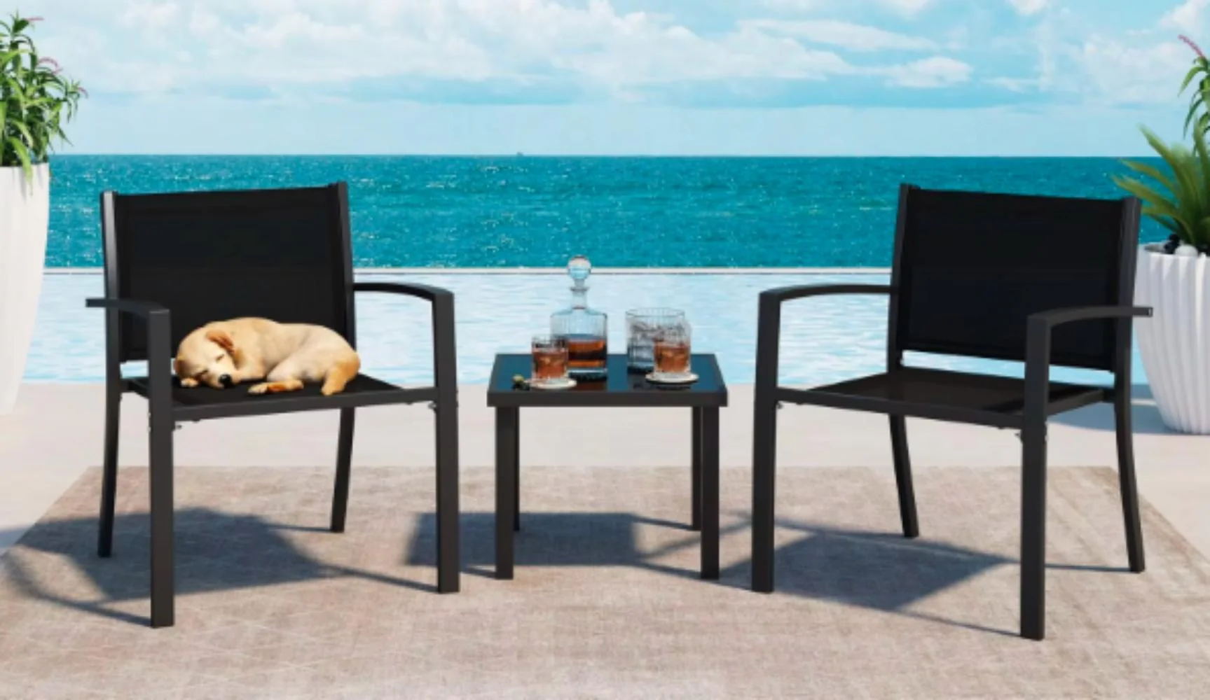 Sala de Exterior Sahara, Gris Oscuro, Dieño moderno incluye 2 sillas 1 Mesa Centro - Imagen 4