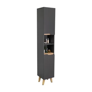 Mueble  Auxiliar para Baño Apolis, Plata Oscuro y Café claro, con un diseño minimalista y es de facil instalación