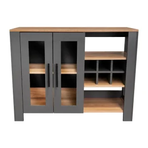 Bar Berky, Plata Oscuro y Fresno Europeo, con puertas de vidrio y manijas metálicas negras