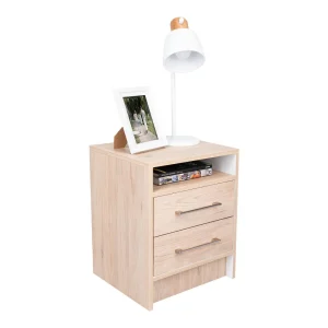 Mesa de Noche Douglas, Beige y Blanco, con Un Entrepaño Superior y Dos Cajones Organizadores