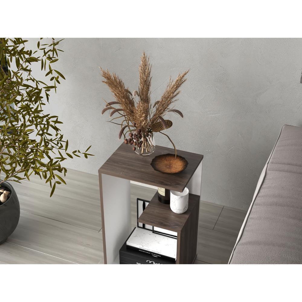 Mesa de Noche Evert, Siena y Blanco Duqueza, con diseño moderno y espacio para ubicar objetos - Imagen 4