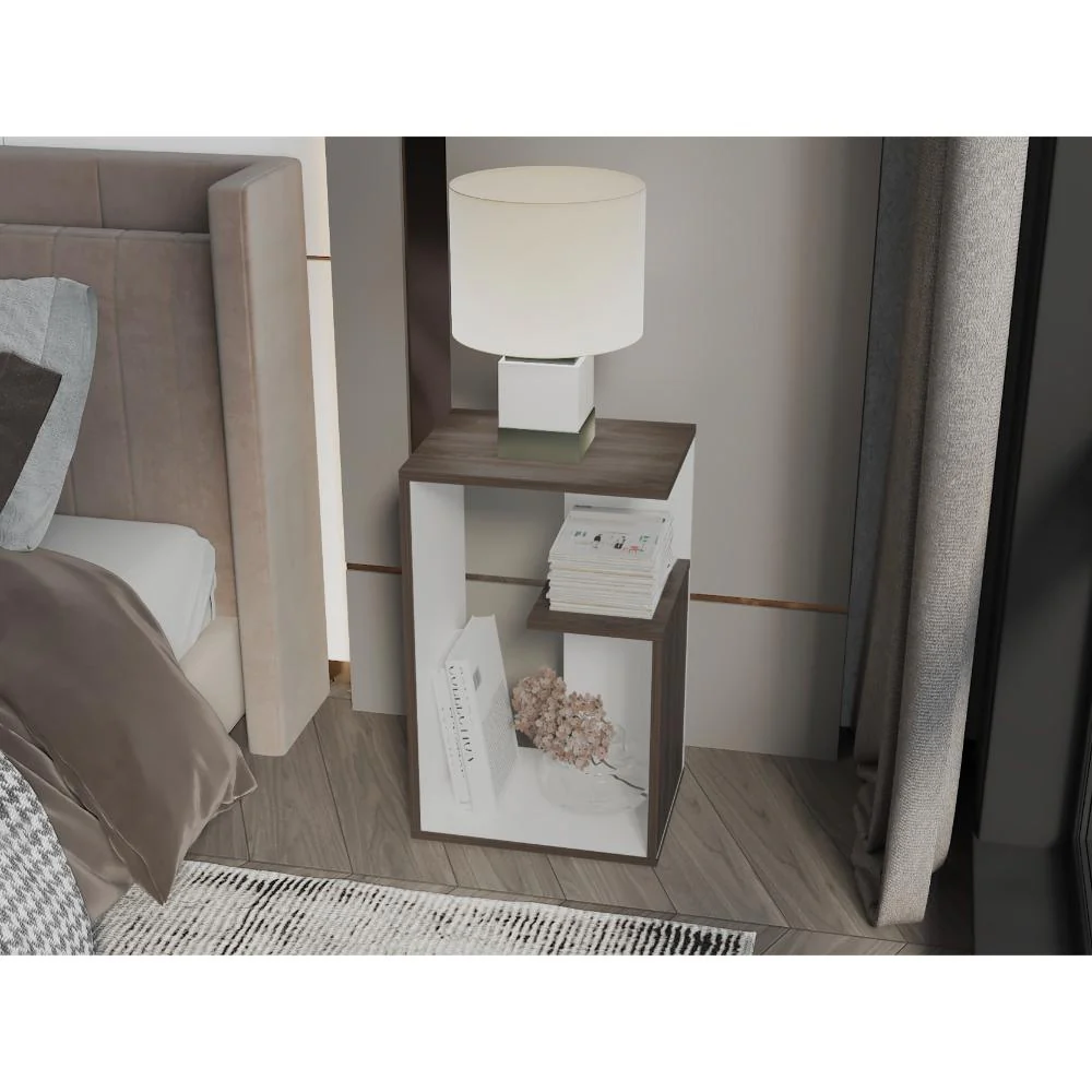 Mesa de Noche Evert, Siena y Blanco Duqueza, con diseño moderno y espacio para ubicar objetos - Imagen 8