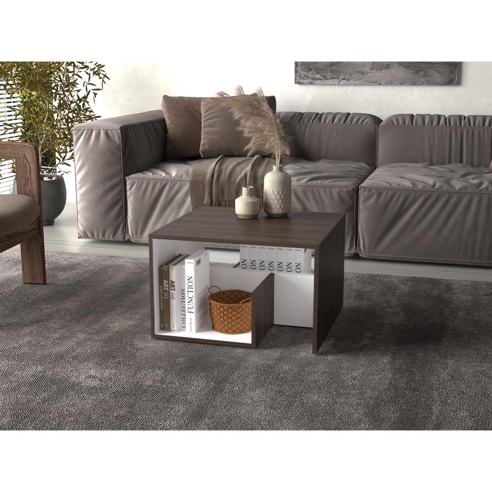 Mesa Auxiliar Evert, Siena y Blanco Duqueza, con diseño moderno y espacio para ubicar objetos - Imagen 9