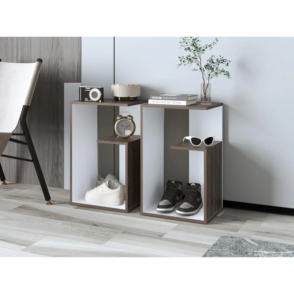 Mesa de Noche Evert, Siena y Blanco Duqueza, con diseño moderno y espacio para ubicar objetos - Imagen 7