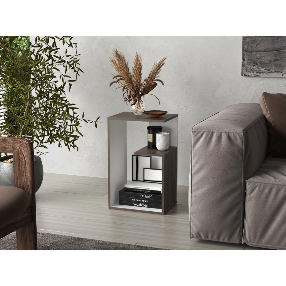 Mesa de Noche Evert, Siena y Blanco Duqueza, con diseño moderno y espacio para ubicar objetos - Imagen 3