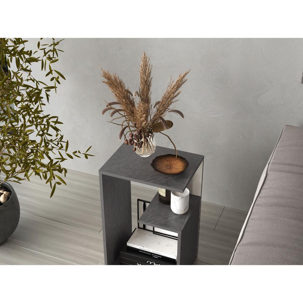 Mesa Auxiliar Evert, Piedra y nevado, con diseño moderno y espacio para ubicar objetos - Imagen 2