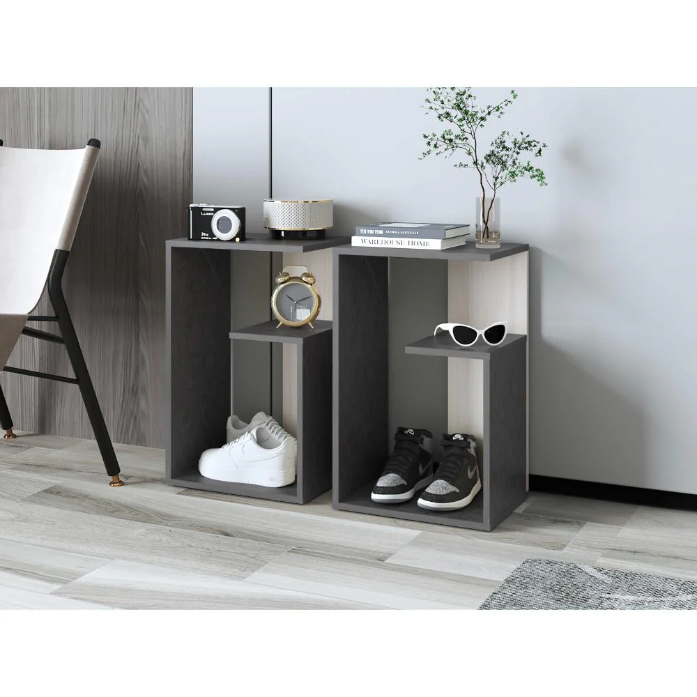 Mesa Auxiliar Evert, Piedra y nevado, con diseño moderno y espacio para ubicar objetos - Imagen 3