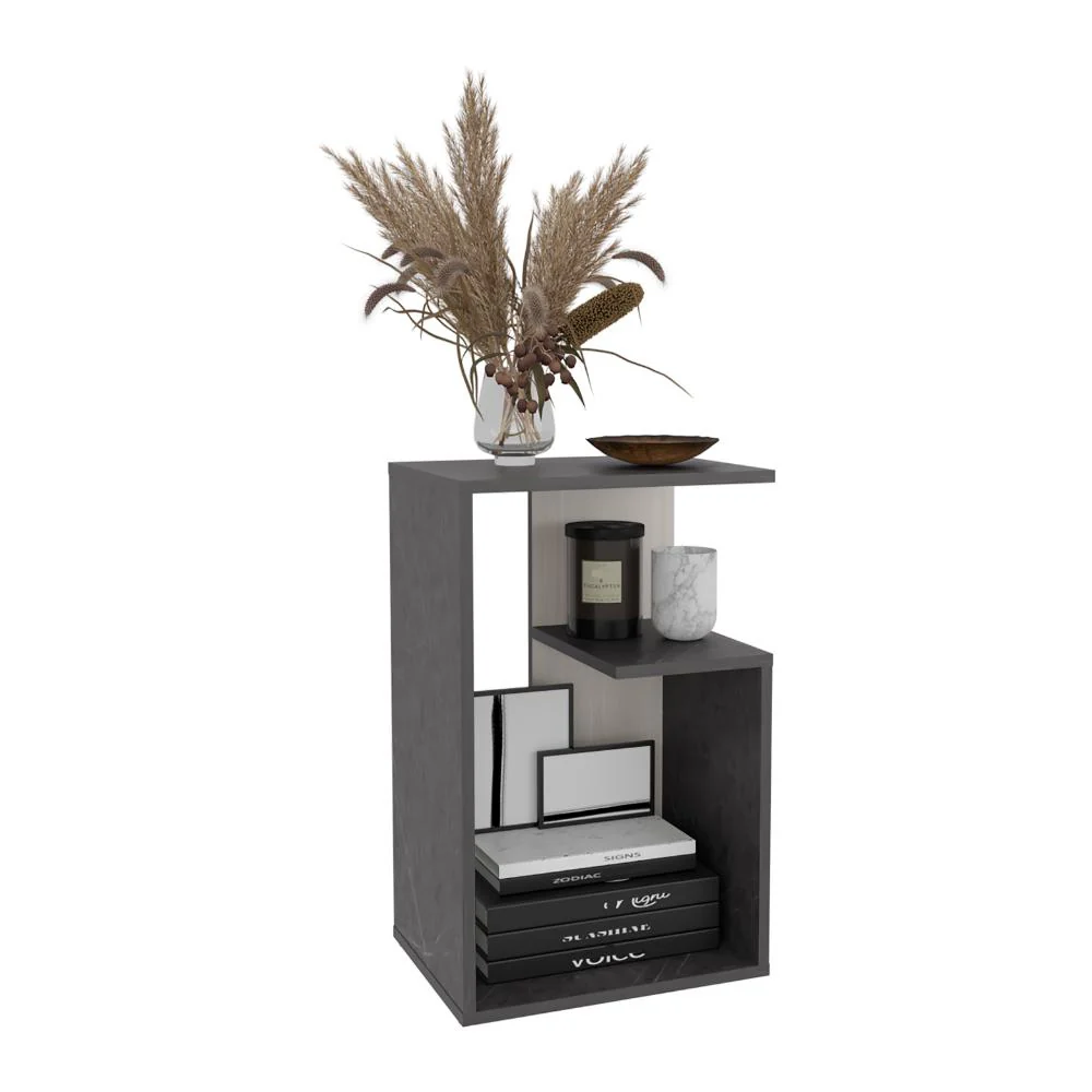 Mesa Auxiliar Evert, Piedra y nevado, con diseño moderno y espacio para ubicar objetos - Imagen 4