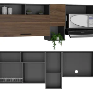 Gabinete Superior Praga, Plata Oscuro y Castaño, con entrepaño para Microondas