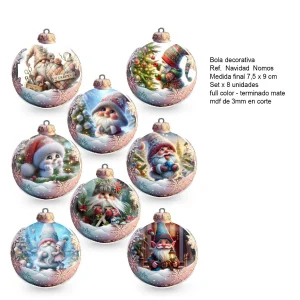 Set x 8 und Apliques Bola de Navidad-Nomos (7,5cm x 9cm) Color Azul y Rosado