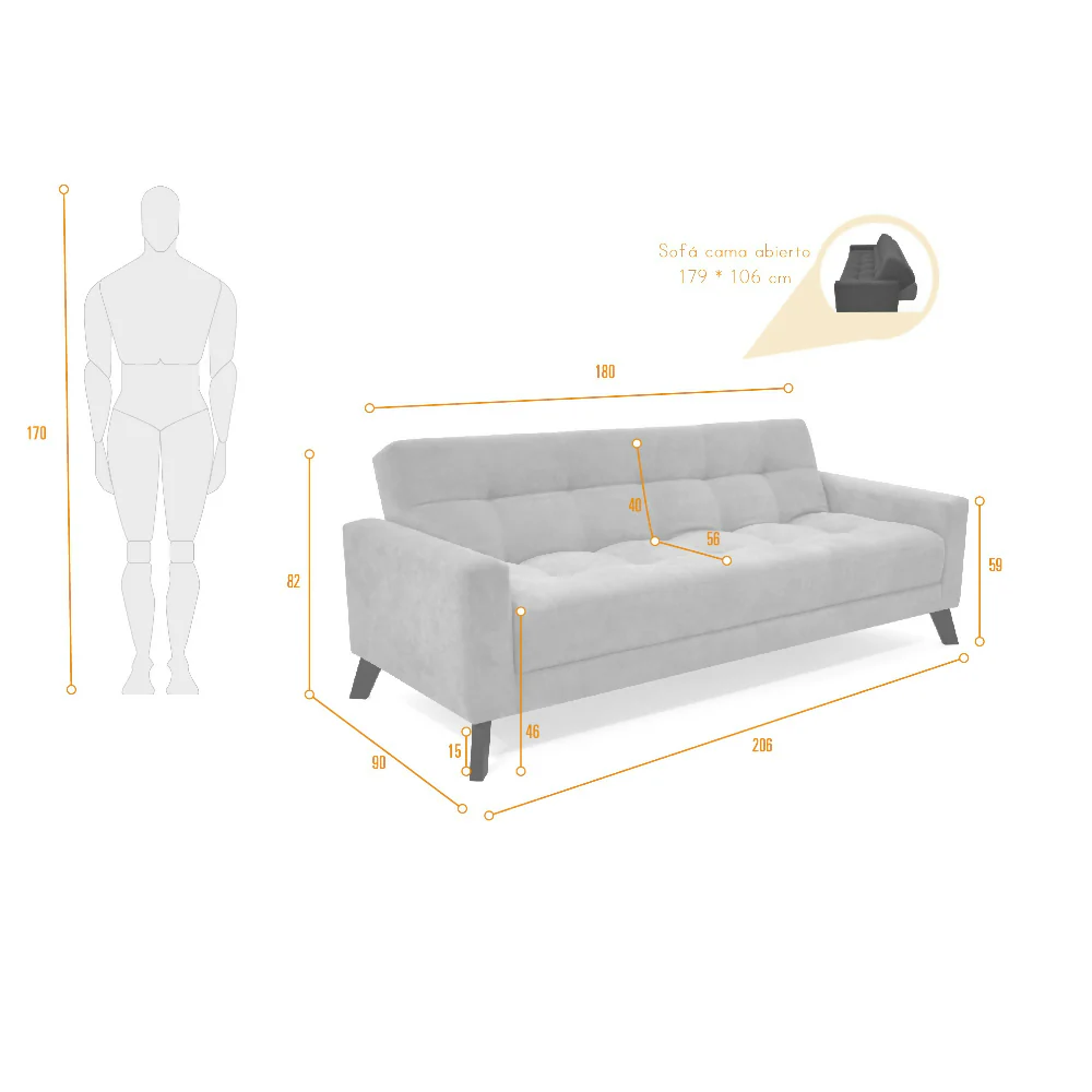 Sofa Cama Sahara Reclinable 3 Posiciones 206x90x82 Tela Taupe - Imagen 8