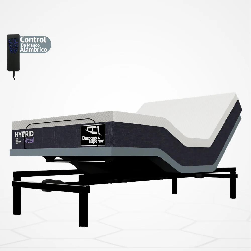 Cama Eléctrica Ajustable Easy Bed Control Alámbrico Gris Plomo /100x190 + Colchon Hybrid Vital - Imagen 2